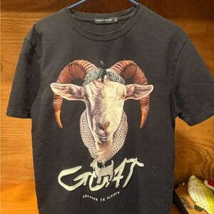 Men's Black Graphic T-Shirt with Goat Design